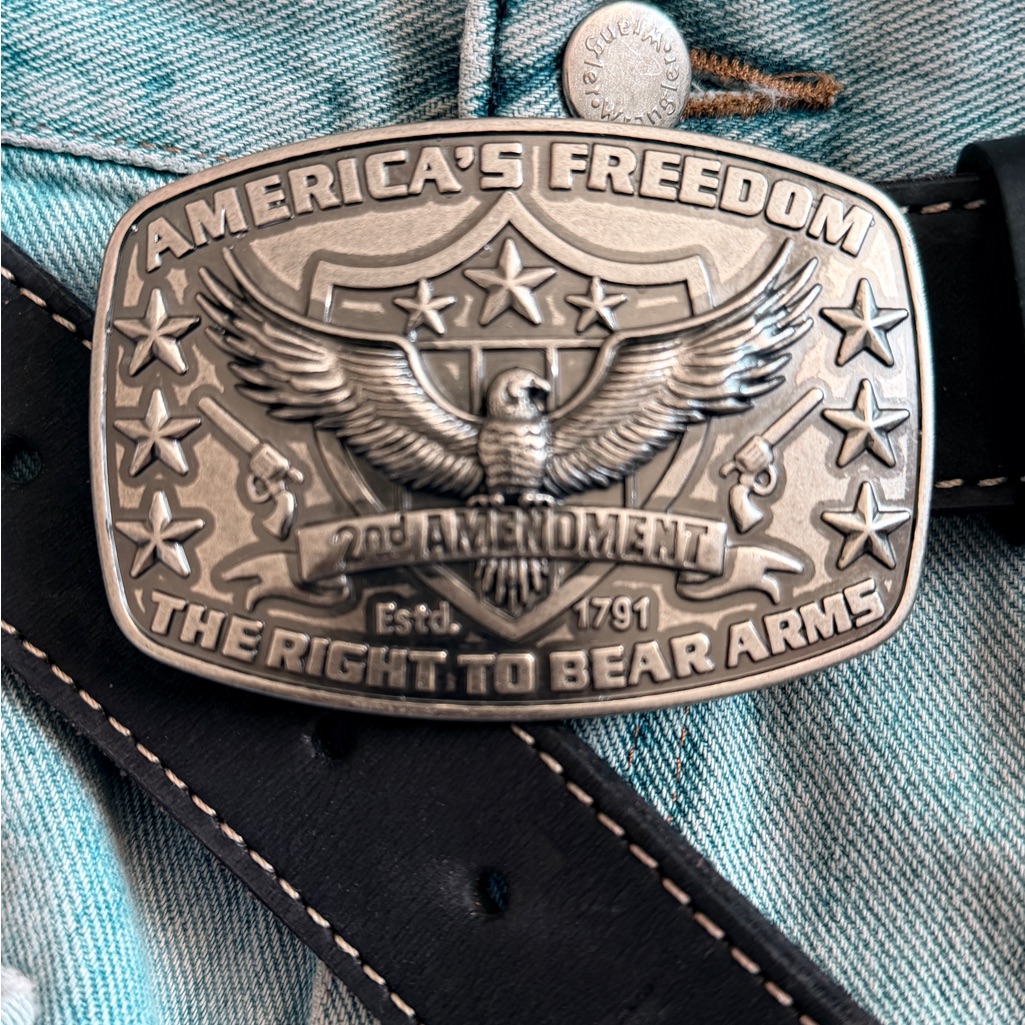Americas Freedom 2nd Amendment Eagle Belt Buckle Vintage Silver Tone New